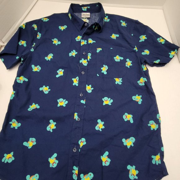 Mens Pokemon Button Polo SS Shirt Nintendo Squirtle Print Blue Pikachu Game M - Picture 12 of 12